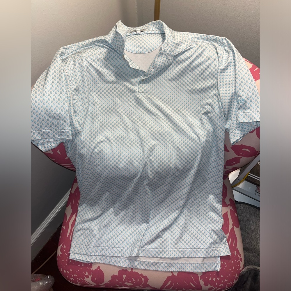 Peter Millar Polo Shirt Mens Medium Summer Comfort Golf Skulls All Over Print